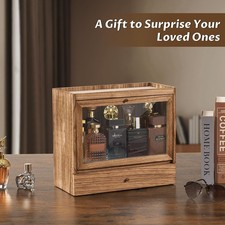 Emfogo Solid Wood Cologne Organizer for Men w/ Drawer, Dustproof Perfume Stand