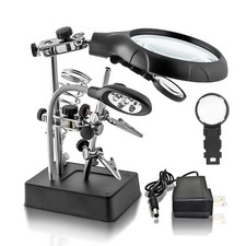 Desktop Led Lighted Magnifying Glass Soldering Station Adjustable Helping Ha...
