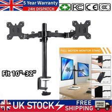 DOUBLE DUAL DISPLAY COMPUTER MONITOR ARM MOUNT DESK STAND 10-32" SCREEN LED LCD