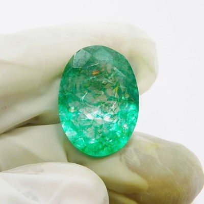 Zambia Green Emerald 19.25 CT Enhanced Verified Oval AAA++Quality Perfect Gems