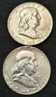 2 FRANKLIN HALF DOLLARS == 1957 & 1957 D == HI-GRADE == 90% SILVER