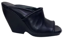 KHAITE Stagg 105 Black Leather Wedge Mule Slide Sandals 37 6.5 7