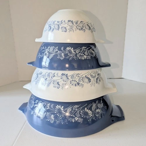 Vintage Set 4 Pyrex Colonial Mist Cinderella Mixing Bowls 441, 442, 443, 444