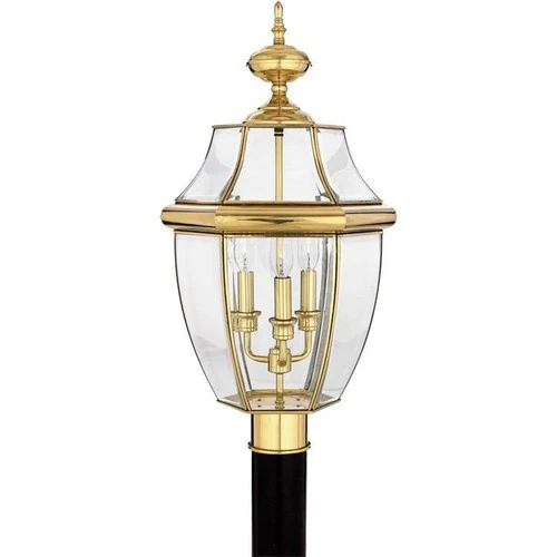 Newbury - 3 Light Large Post Lantern-Polished Brass Finish Outdoor Lantern - Picture 3 of 3