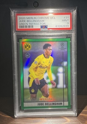 2020-21 Topps Merlin UCL Jude Bellingham Green Rookie RC 80/99 PSA 9 - Dortmund