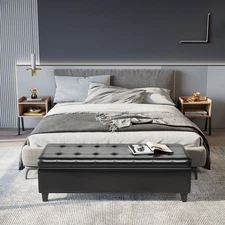 Black Storage Ottoman Bench 3-seater PU Leather Furniture Foot Stool