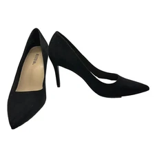 JustFab Classic Pump Size 8 Black Khloy Vegan Faux Suede 3.5" Heel Pointed Toe