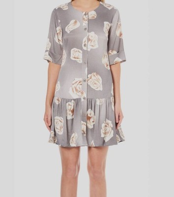 Boutique Moschino Women's Gray Floral Button-up Mini Shirt Shift Dress Size 4