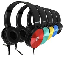 Sonitum Bulk Kids Headphones for School with Microphones - 5-Pack Black