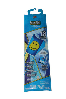 XKites Super Sled Yellow Happy Face Blue 18'' Nylon Kite #80102