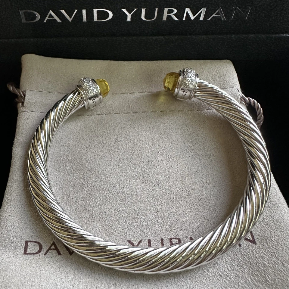 David Yurman Sterling Silver 7mm Cable Candy Bracelet Lemon Citrine with Diamond - Image 3 of 4