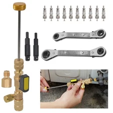 Valve Core Remover Installer Tool & HVAC Service Wrench with Hex Bit Adapter Kit