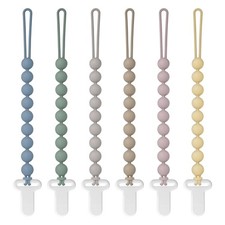 Pacifier Clips Silicone, 6-Pack Holder Clip with Stylish Neutral B