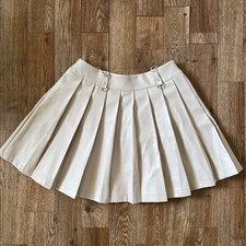 Forever 21 Vegan Faux Leather Pleated Zip Up D-Ring Mini Skirt Beige Ivory Small