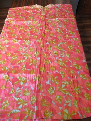 Vintage Handmade V-Neck Kamalini Kaftan Dress - 51'' x 66'' - Abstract - k5 rb/vh