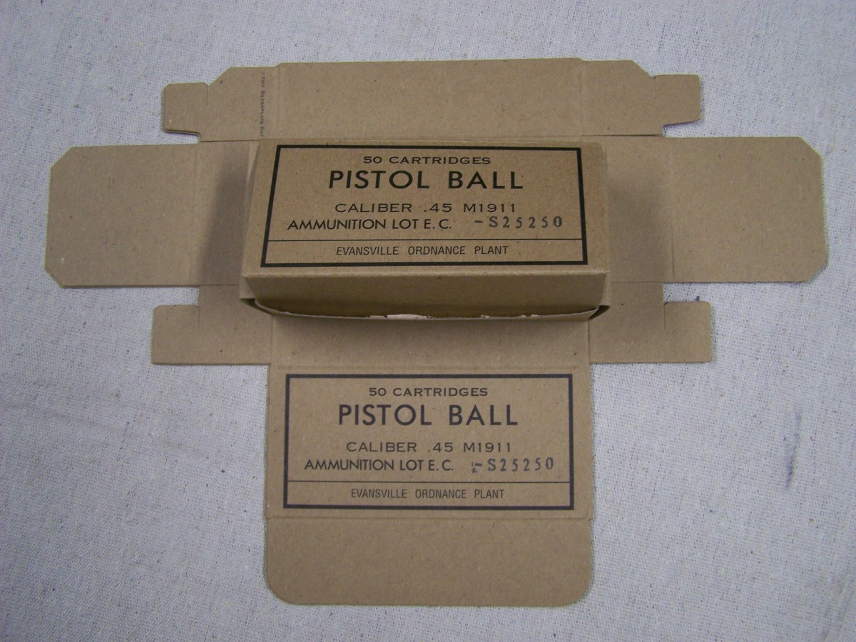 M1911 WWII NEW REPLICA 50 ROUND AMMO BOXES- 6 LABEL DISPLAY SET OF