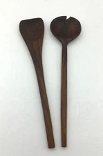 Vintage Primative Wooden Spoons Dark Wood Long Handle 2 pc