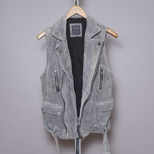 ALL SAINTS Suede Leather Jacket SMALL Mens Grey VENOM Sleeveless Grail vicious