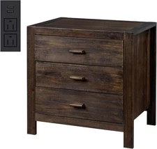 Farmhouse Nightstand w/Charging Station, Solid Pine Wood 3/5 Drawer Night Stands