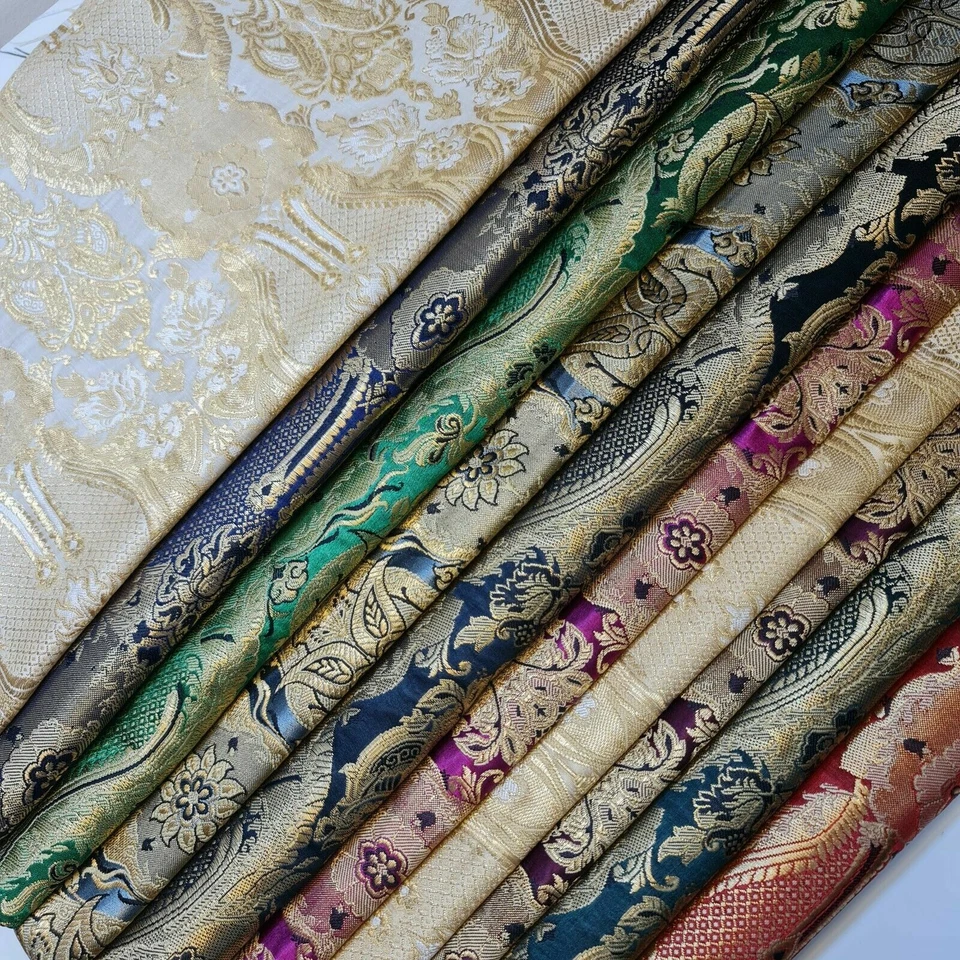 Damask Floral Gold Brocade Material Jacquard Dress Craft Curtain Fabric 44" - Image 3 of 4