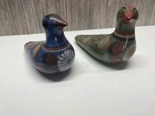 Tonala Mexico Pair Pottery Ceramic Birds marked T-180 on bottoms 6" x 4" each