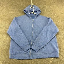 VINTAGE 70s Full Zip Hoodie Mens L Blue Sweatshirt Soft Blank Sun Faded Cotton