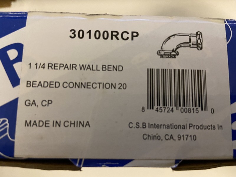 CSB 30100rcp 1-1/4” Repair Wall Bend Beaded Connection Chrome 20 Gauge