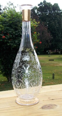 Etched  Monnet Champagne COGNAC Decanter Bottle Made in Baccarat Crystal France