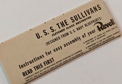 VINTAGE ASSEMBLY INSTRUCTIONS ONLY - Revell U.S.S. THE SULLIVANS Ship Boat Kit