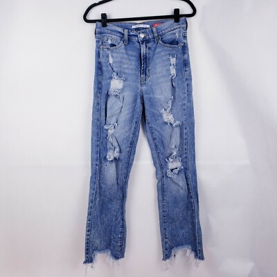 Celebrity Pink Womens Iconic Distressed High Waisted Jeans Size 5/27  Straight