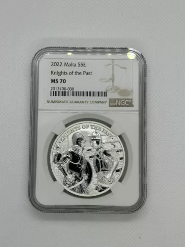 2022 Malta Knights of the Past 1 oz Silver NGC MS 70. 15,000 Mintage