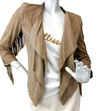 Nwt Lamarque Zura Suede Jacket 4 Taupe Cascade Front Fringe Trim Sleeves Leather