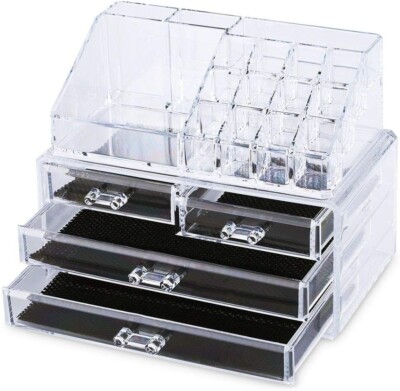Kosmetik Organizer mit 4 Schubladen Make Up Badzubehör Transparent