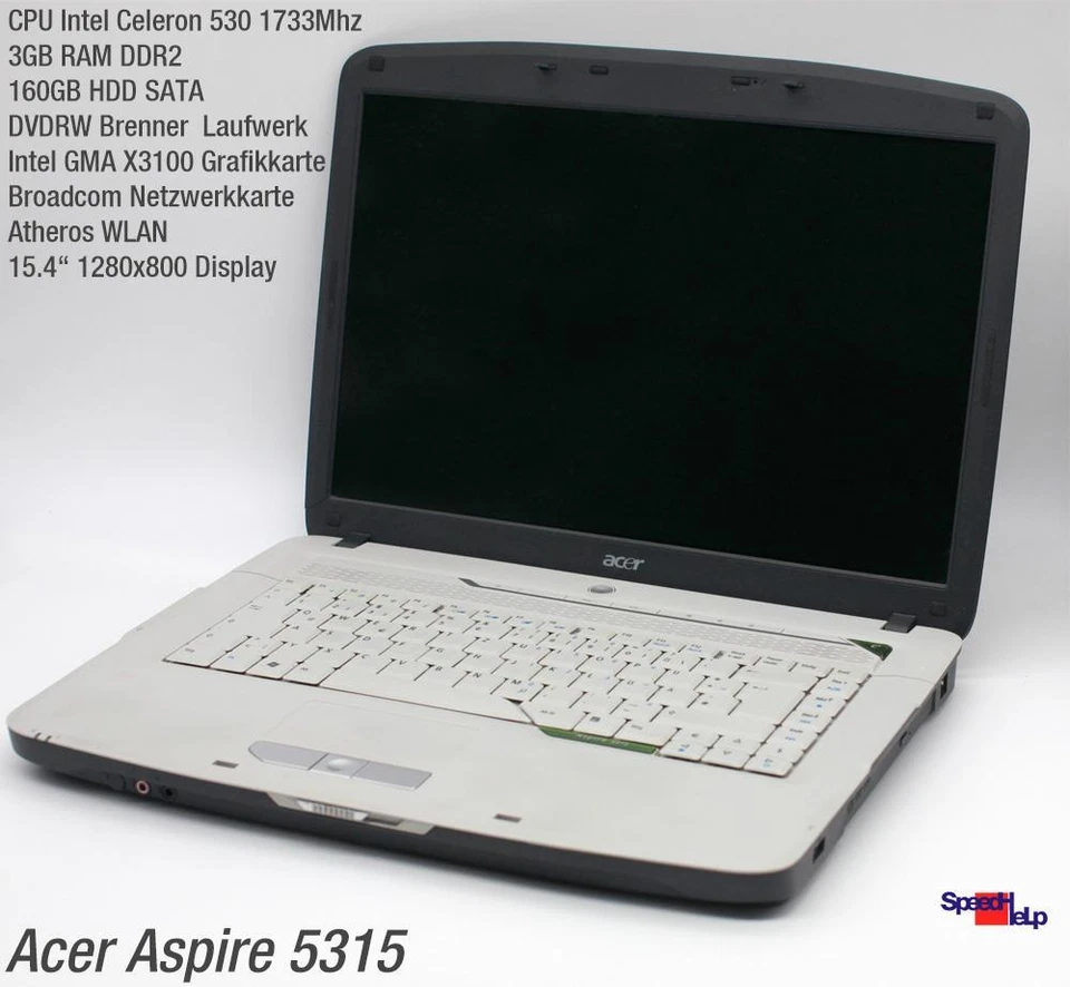 Notebook Acer Aspire 5315 Celeron 530 1733MHZ Portátil Windows XP 2000 3GB 160GB - Imagen 2 de 4