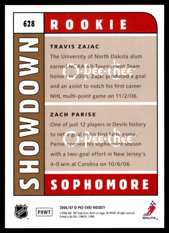 2006-07 O-Pee-Chee Travis Zajac/Zach Parise New Jersey Devils #628 - Image 2 of 2