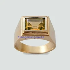 Natural Citrine Gemstone with 925 Sterling silver Gold Plated Ring For Men's #41