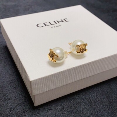 Celine golden Arc de Triomphe earrings stud pearl earrings