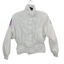 Vintage 80's Roffe Ski Snow Jacket 8 White Dolman High Neck Cinched Waist USA
