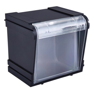 Interlocking Stackable & Wall Mountable Bin with Tilt Down Drawer, Black/Clear