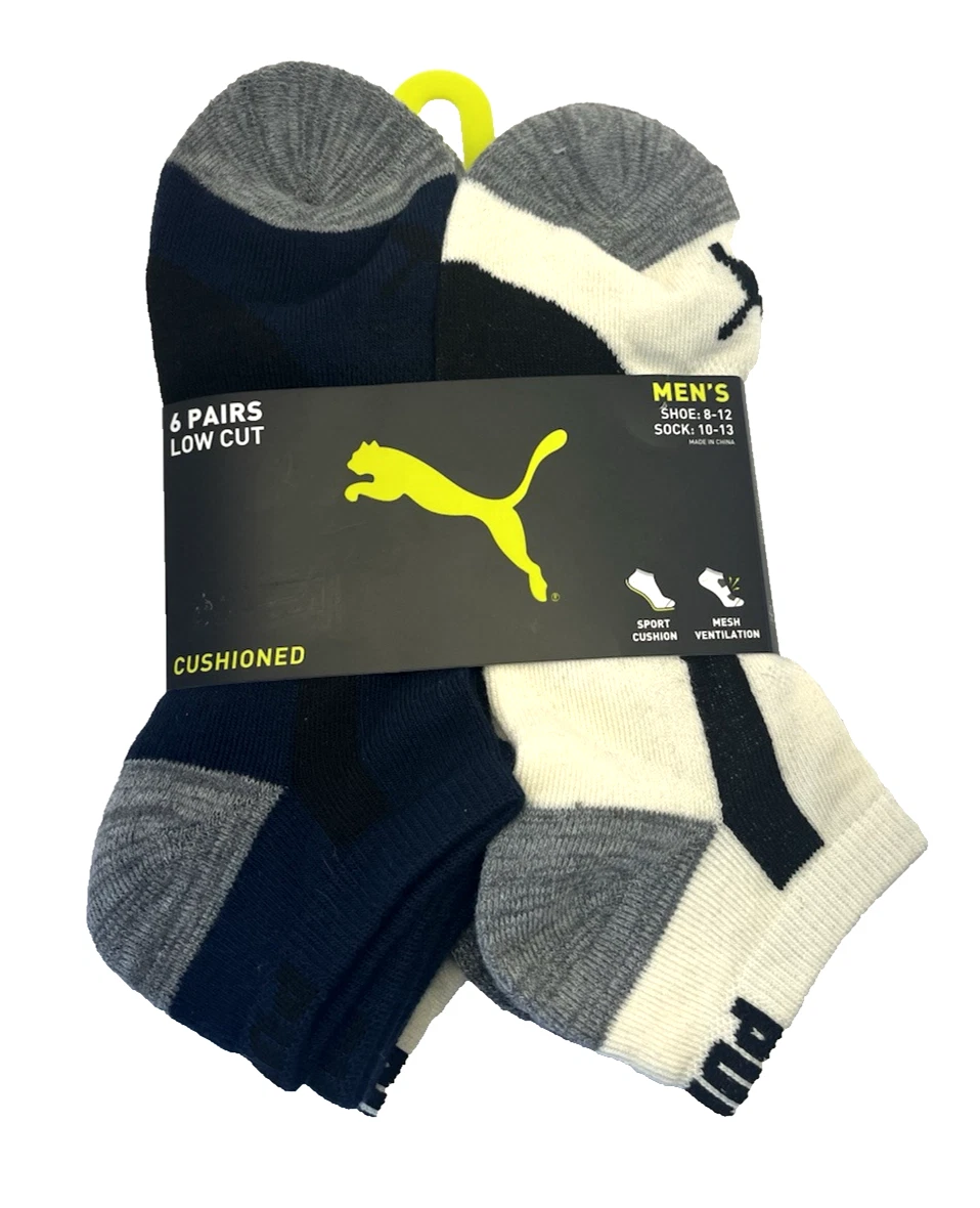 NEW PUMA Sock Size 10-13 Shoe Size 8-12 6 Pairs Mens Sport Cushion Low Cut Socks