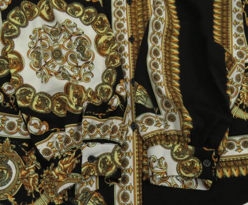 NWOT Vintage Royalty Baroque Gold Black Stretch Long Sleeve Button Shirt 1X - Picture 3 of 5