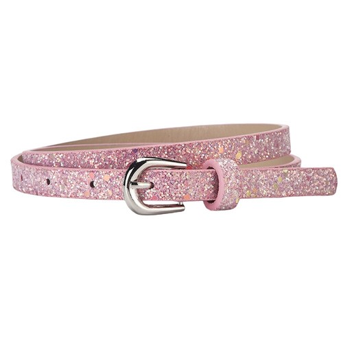 Kid Child Pin Buckle Skinny Sparkling Sequin Faux Leather Narrow Slim Dress Belt - Picture 4 of 10