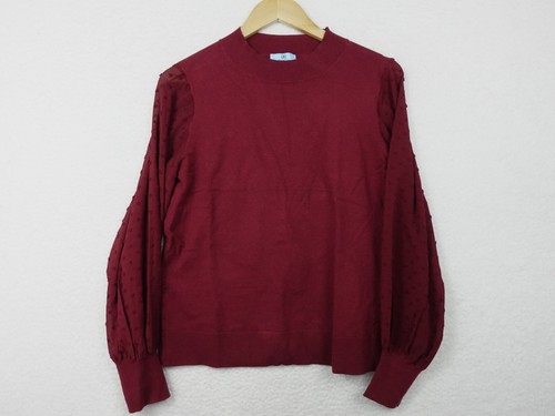 Cece Sweater Women's Medium Claret Red Mock Neck Contrast Polka Dots Sleeve