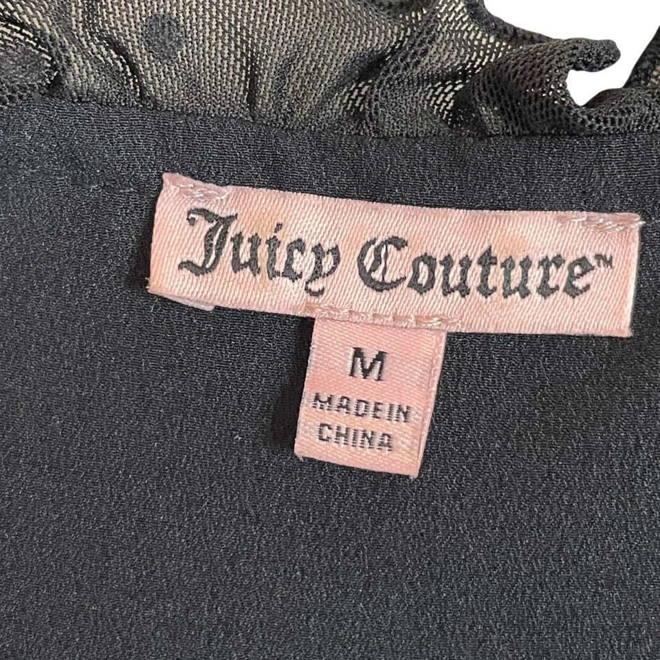 Blusa Juicy Couture M Negra Punto Suizo Manga Transparente Cuello Atado Gótico Cachicho Foto 3 de 4