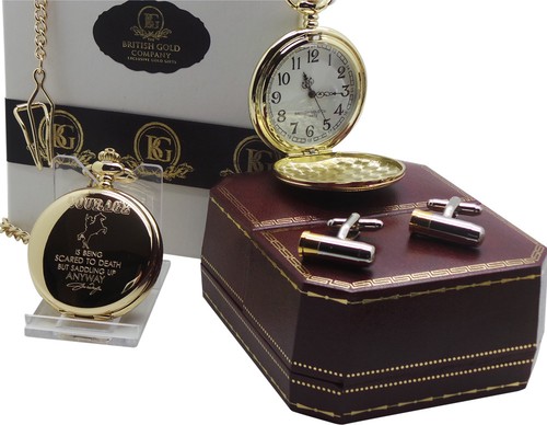 JOHN WAYNE signierte goldene TASCHENUHR Zitat Kugel Manschettenknöpfe Luxus Geschenkset - Bild 3 von 6