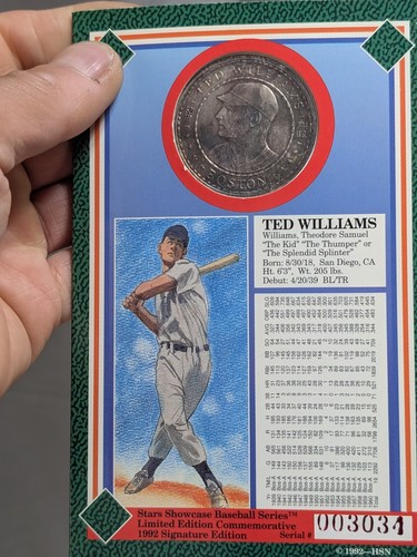 Stars Showcase Baseball Series Ltd Edition Commemorative 1992 Ted Williams #1 - Picture 5 of 11