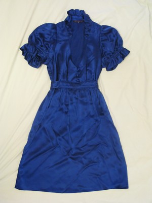 betsey johnson blue silk dress Women's Sweet Satin Swing Dress in Blue | Size Large