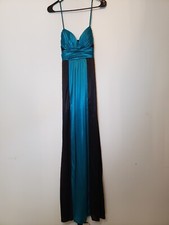 Vtg City Triangles Junior S Prom Dress Spaghetti Strap V Neck Teal Blue Maxi NWT