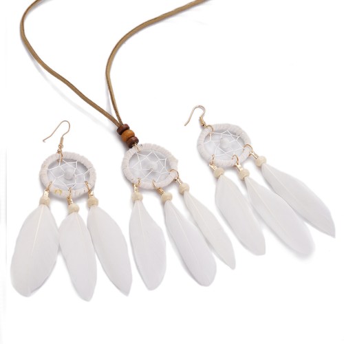 3Pcs Boho Drop Dangle Women Earring Ethnic Long Feather Oil Drip Tassel Necklace - Picture 13 of 20