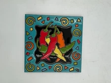 Hand N Hand Glazed Tile Earthtones Chili Peppers 6 x 6" 7595A Spanish Art Decor